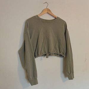 Sage green crop drawstring sweatshirt